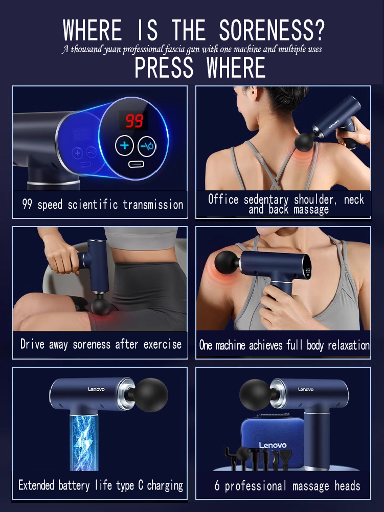 Lenovo 6 Heads Fascia Gun Prof - огляд і ціна Massage Gun Deep Tissue